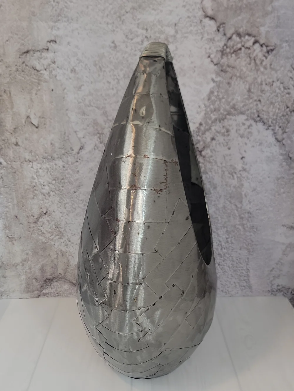 Modern Brutalist Metal Crescent Basket - Silver Home Art Accent
